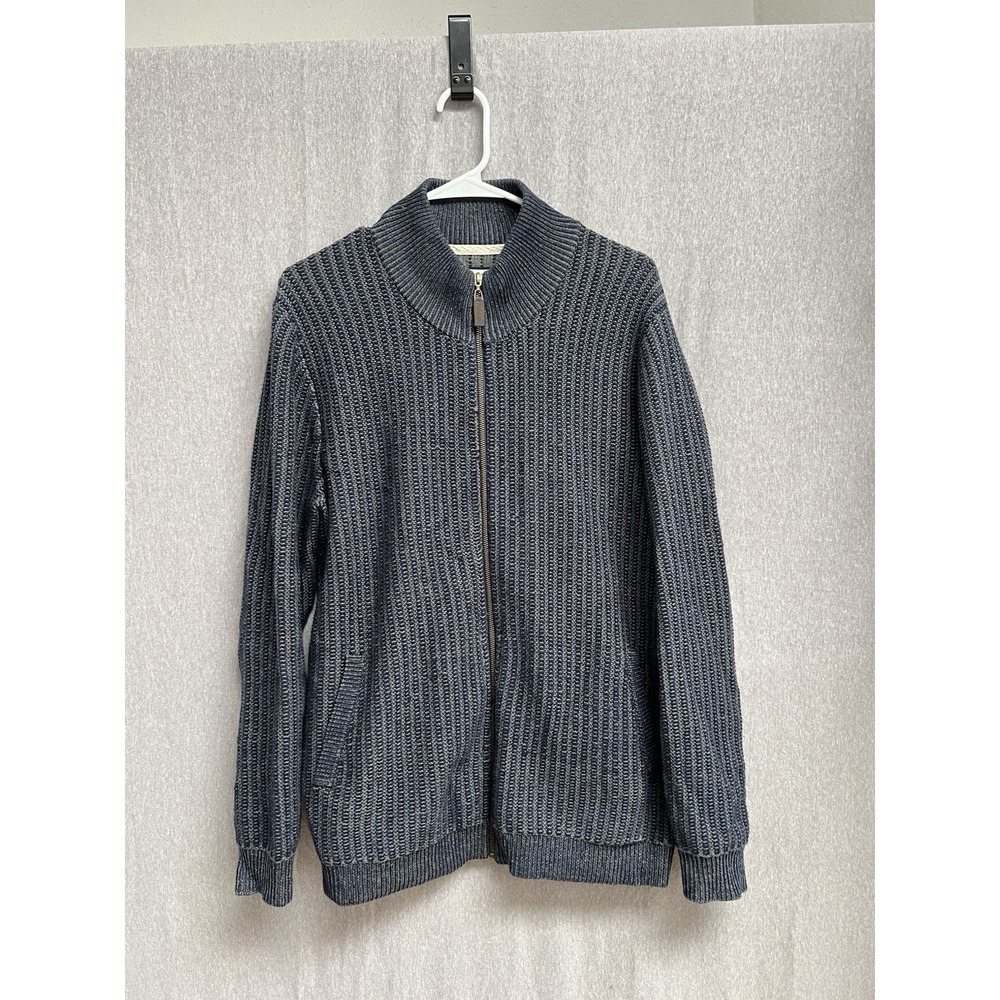 Carbon2Cobalt Full Zip Sweater Mens M Blue Cable Knit Cotton Mock Neck